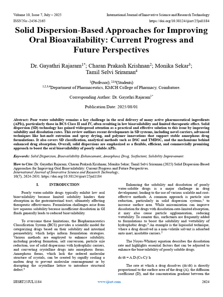 Solid Dispersion Enhancements for Bioavailability | PDF | Solubility ...