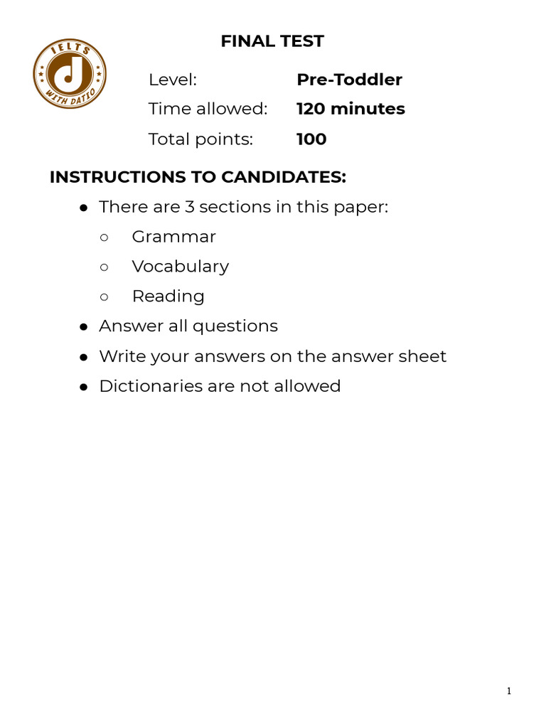 PTL Exam: Pre-Toddler Test Guide | PDF