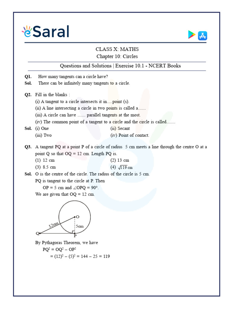 Class 10 NCERT Solutions: Circles | PDF | Circle | Perpendicular