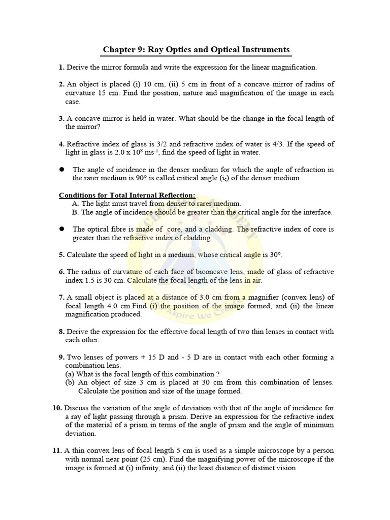 Ray Optics and Optical Instruments Guide | PDF | Optics | Glass ...