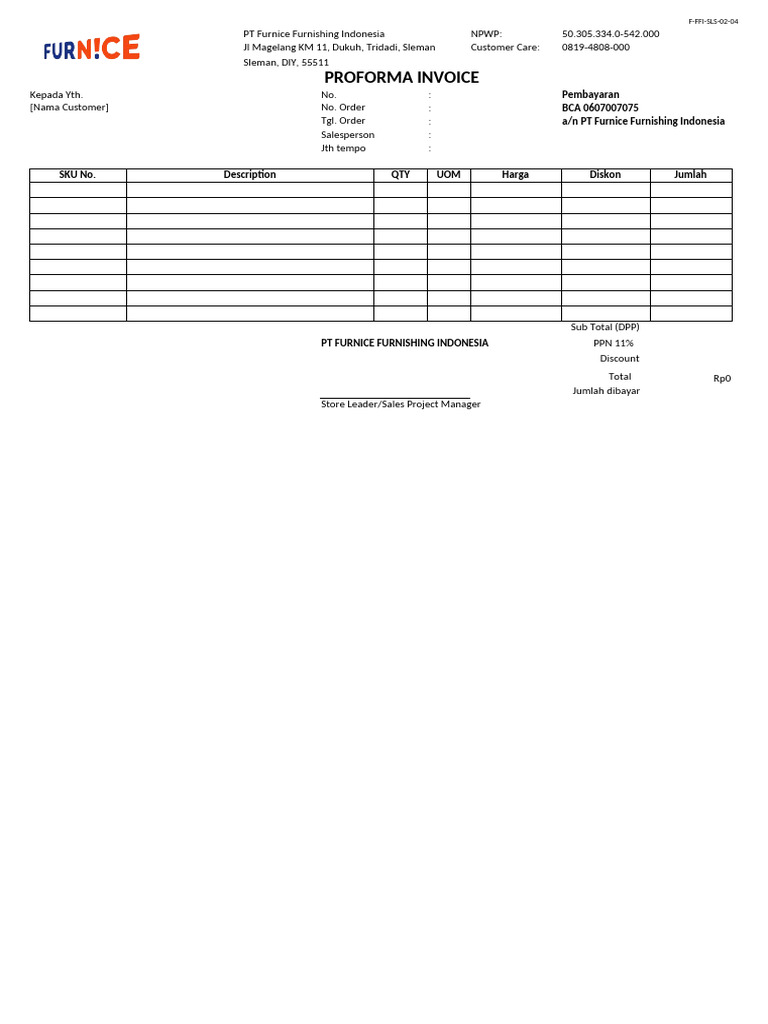 F FFI SLS 02 04 Format Proforma Invoice | PDF
