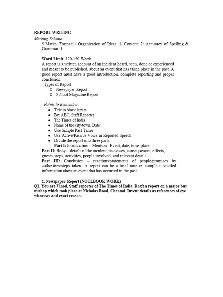 Newspaper Report Writing Guidelines | PDF