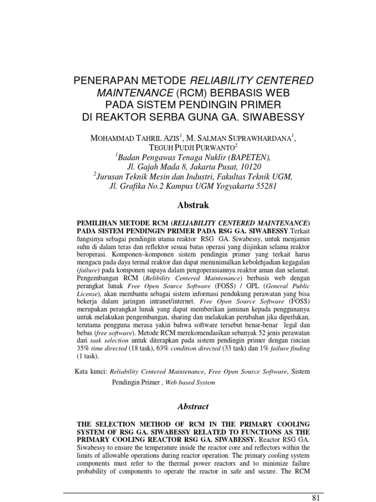 RCM Berbasis Web untuk RSG-GAS | PDF