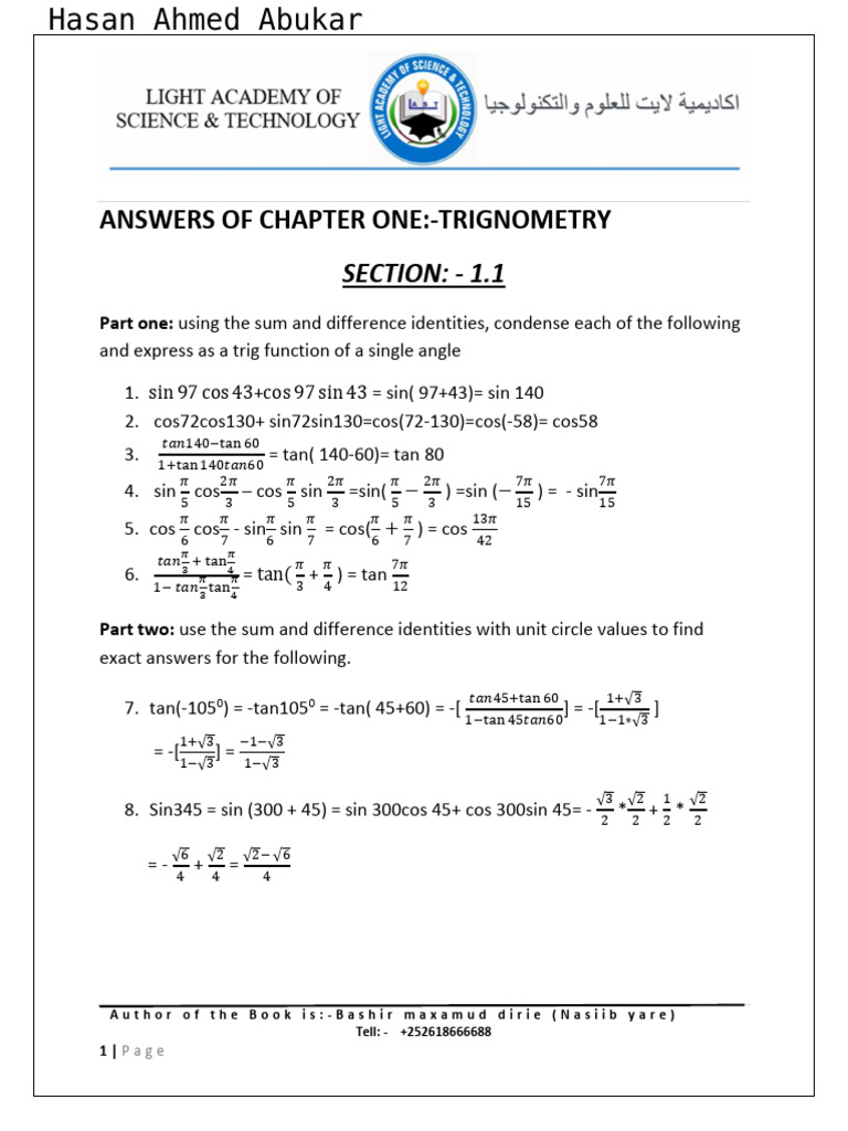 Trigonometry Chapter One Answers | PDF | Chess Theory | Chess