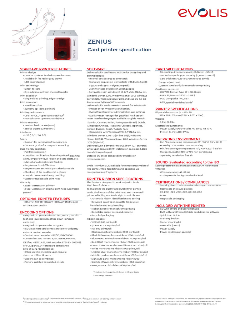 Zenius Card Printer Specifications | PDF | Printer (Computing ...