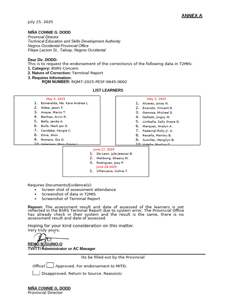 TESDA Learner Data Correction Request | PDF | Chess Theory | Chess
