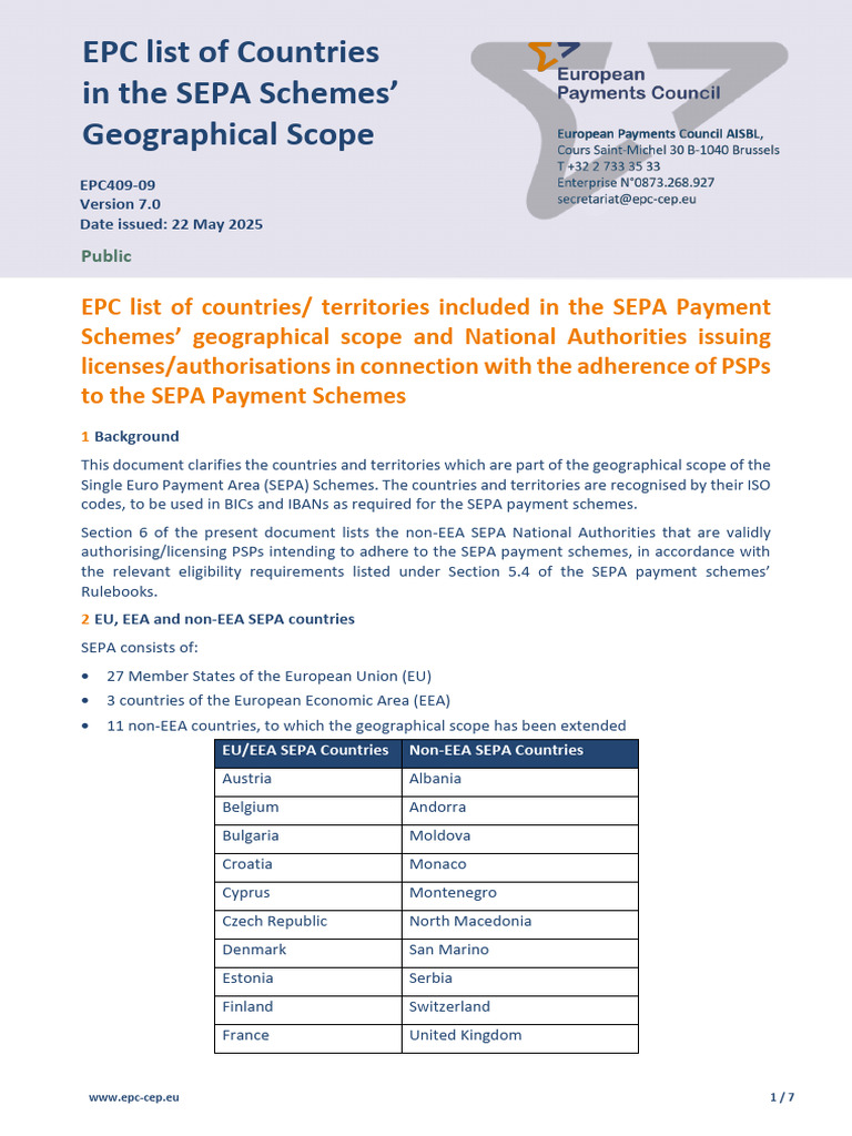 SEPA Scheme Countries List 2025 | PDF | Financial Services | Financial ...
