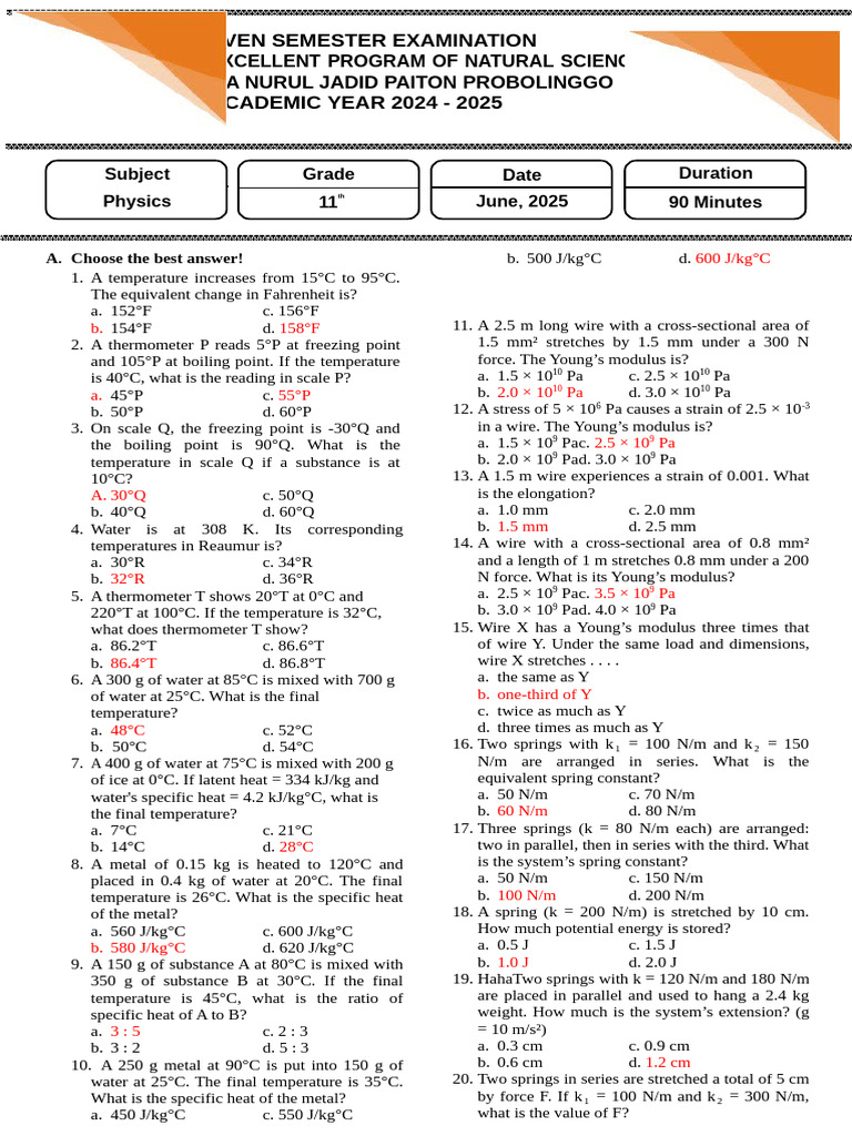 Temperature and Mechanics Exam Questions | PDF | Heat Capacity | Mechanics