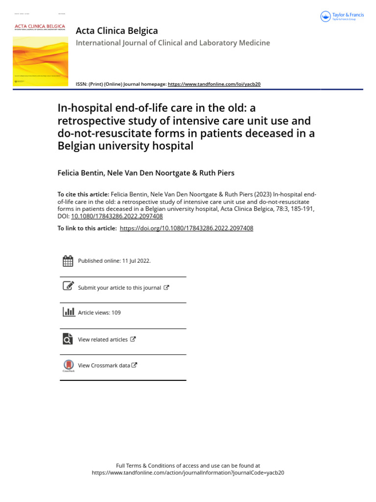 Inhospital Endoflife Care in The Old A Retrospective Study of Intensive ...