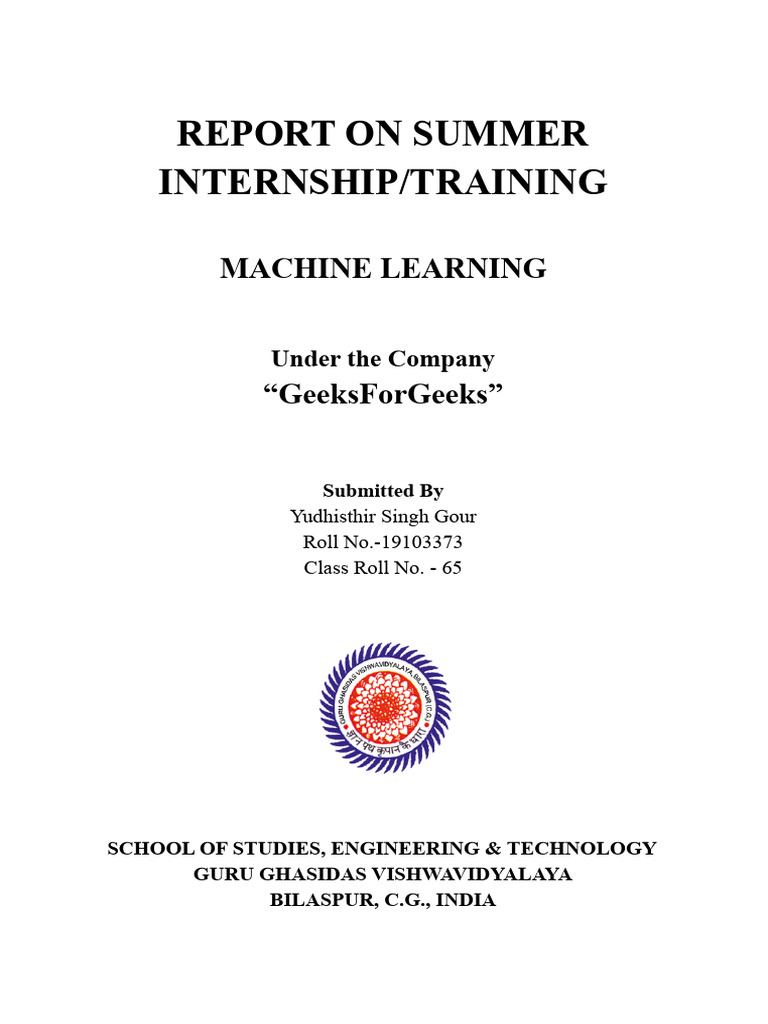 Yudhisthir Singh's Machine Learning Internship Report | PDF | Python ...