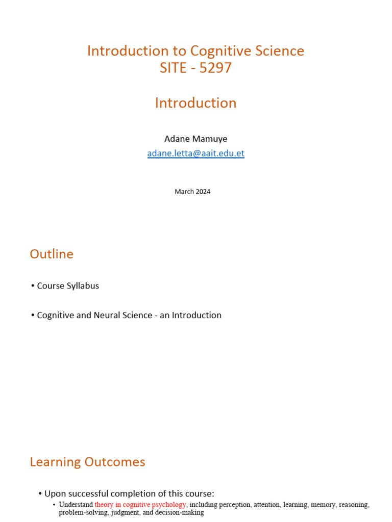 Introduction to Cognitive Science Course | PDF | Mind | Cognitive Science