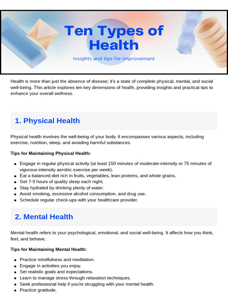 Ten Types of Health | PDF | Mental Health | Well Being