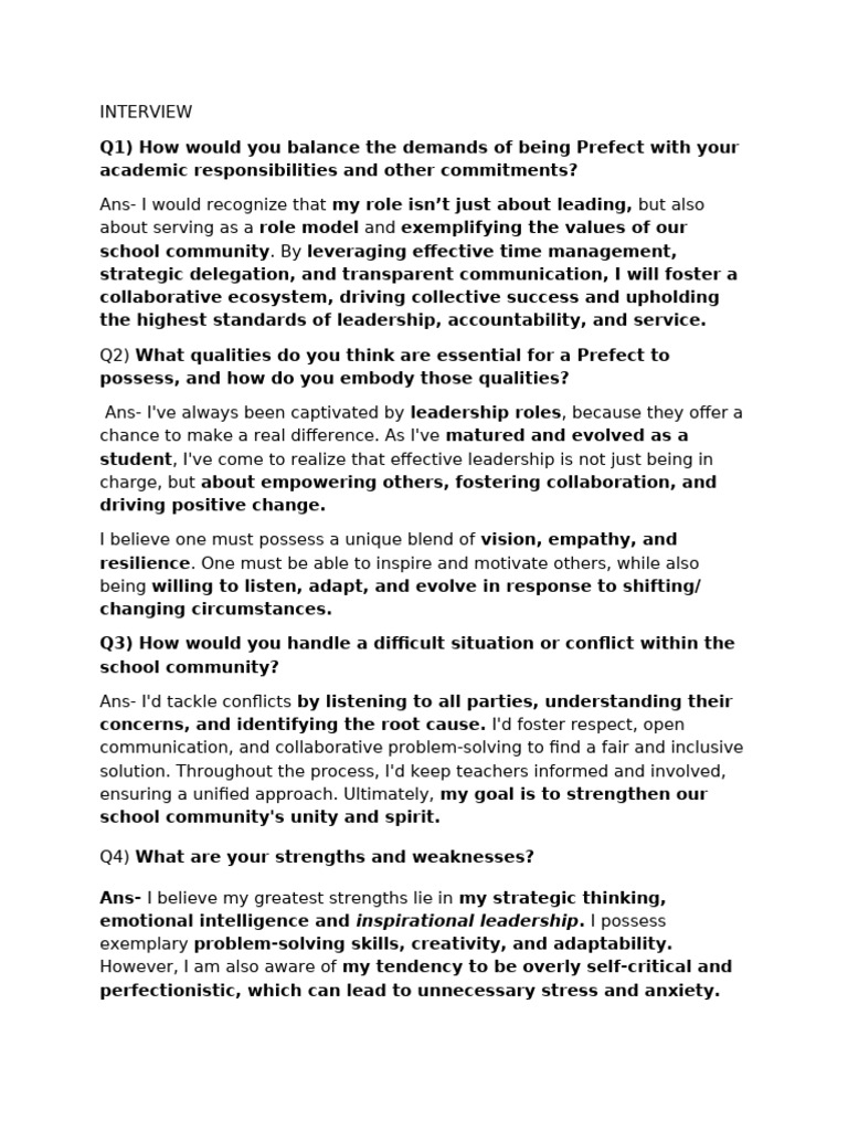 Essential Qualities of a School Prefect | PDF