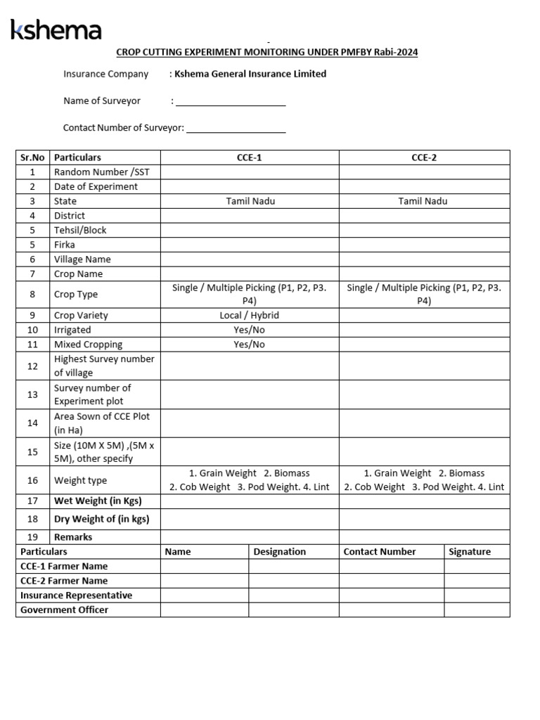 Kshema Cce Witness Form Rabi-2024 - Tamil Nadu | PDF