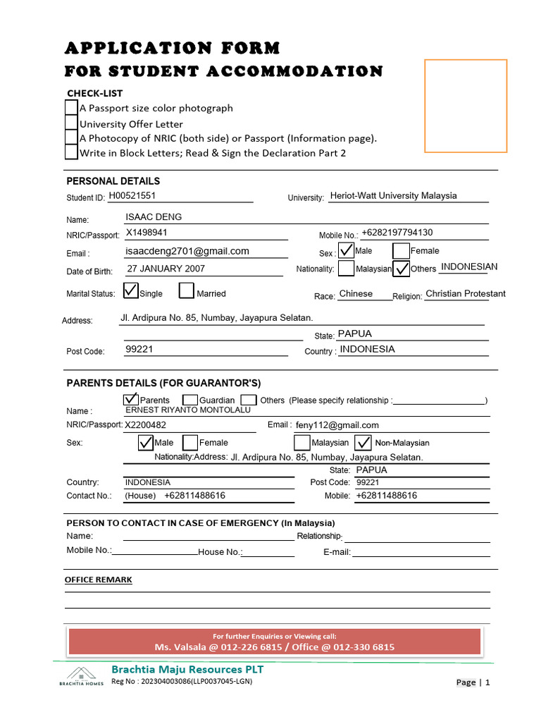 Heriot-Watt Student Accommodation Form | PDF | Lease