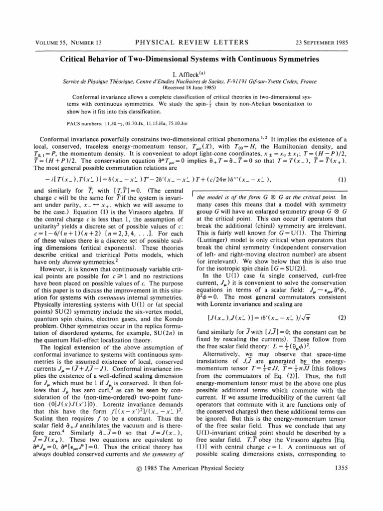 10 1103@physrevlett 55 1355 | PDF | Spin (Physics) | Gauge Theory
