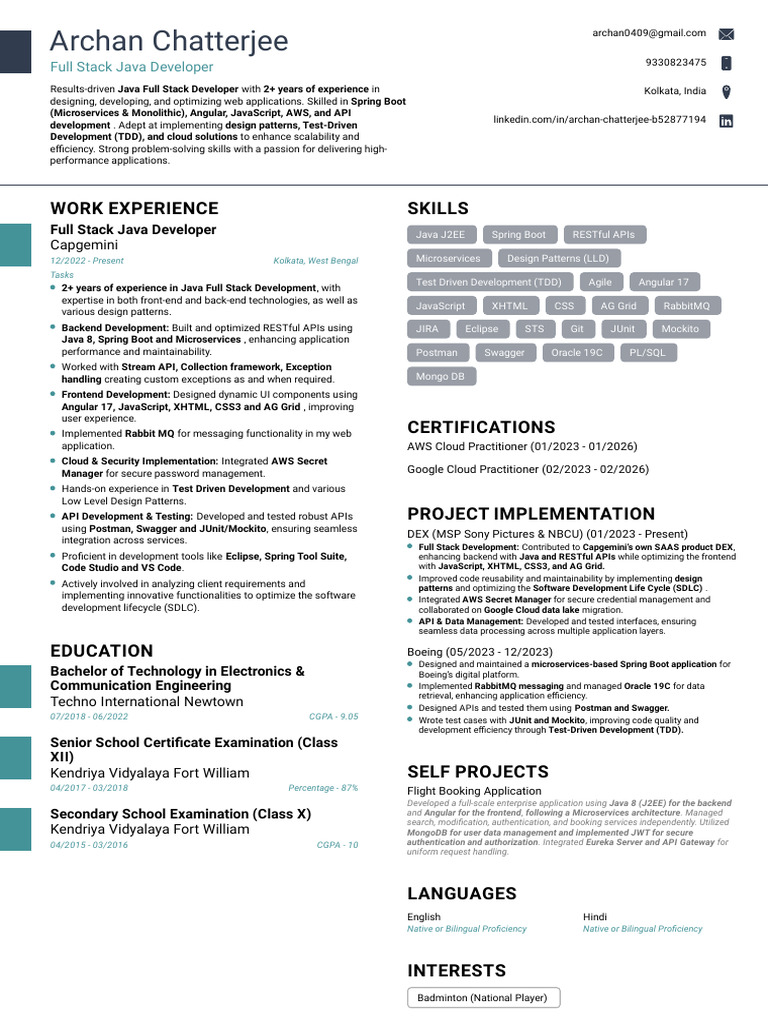 Full Stack Java Developer Profile | PDF | Test Driven Development ...