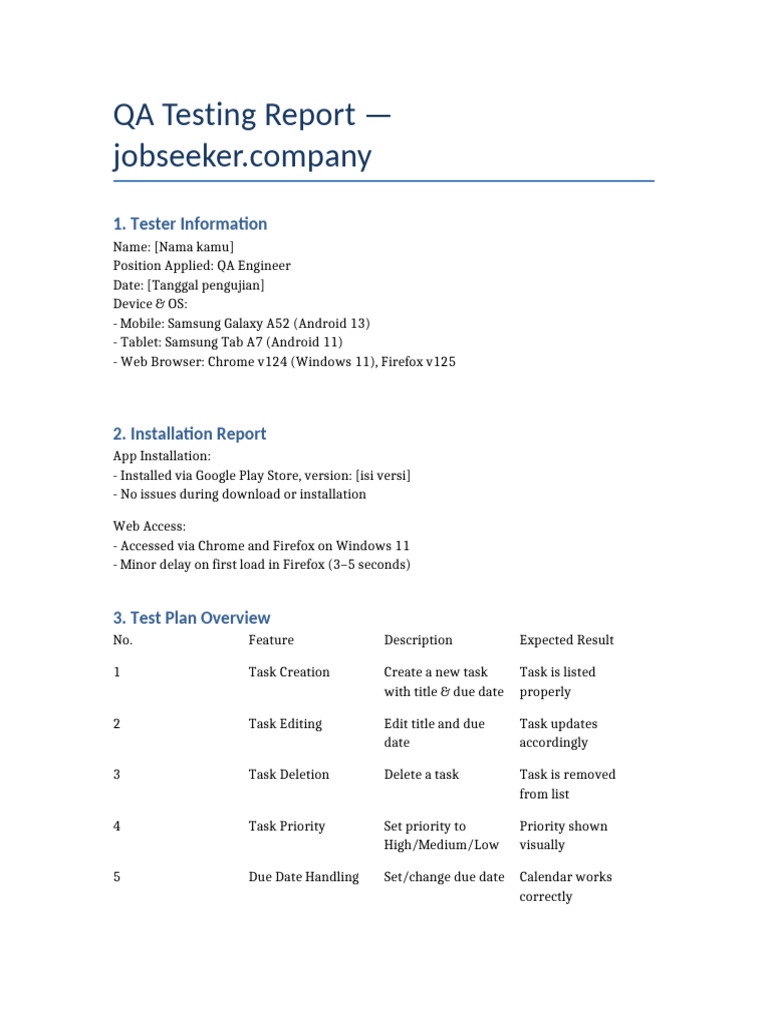 QA Testing Report for Task Management App | PDF | Android (Operating ...