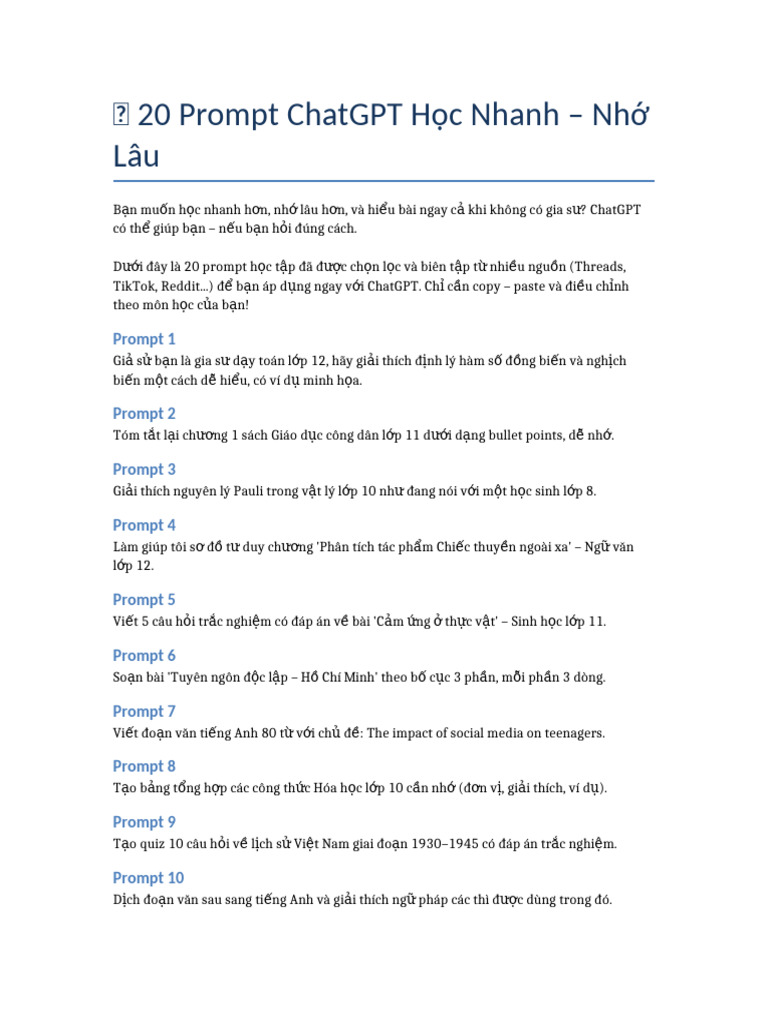 Prompt Hoc Tap Mau | PDF