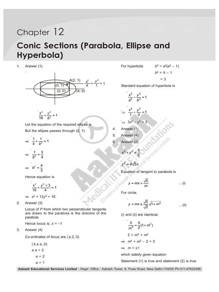 JEE Mathematics Solutions: Conic Sections | PDF | Ellipse | Analytic ...