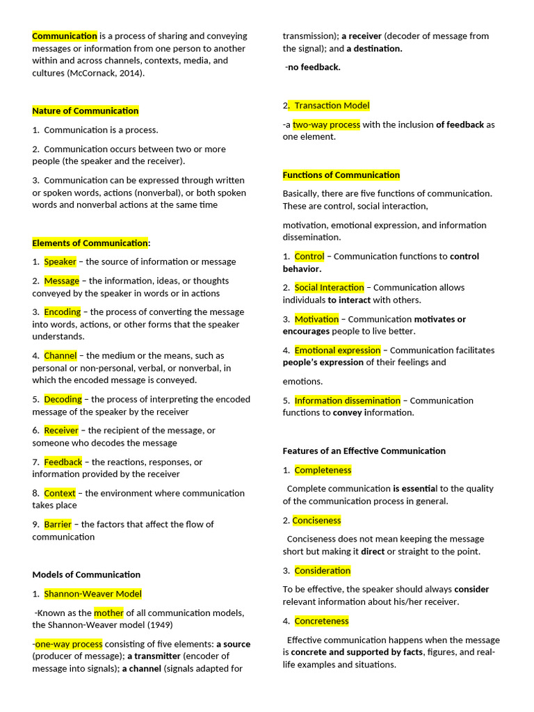 G11 Oral Communication Notes | PDF | Communication | Nonverbal ...