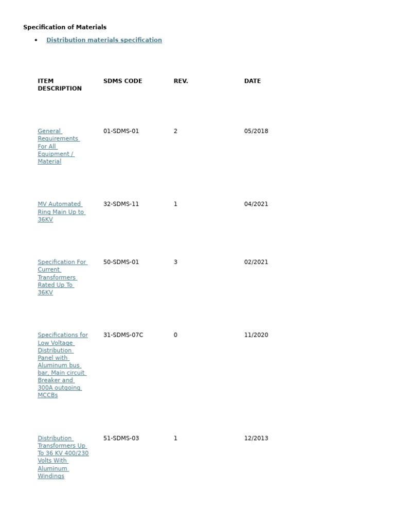 SEC Material Specifications Overview | PDF