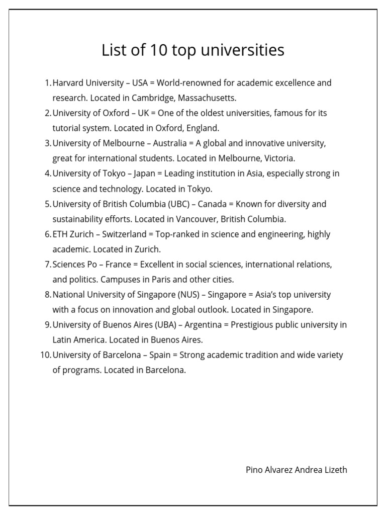 Top 10 Universities Worldwide | PDF