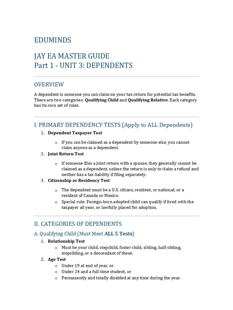 Understanding Tax Dependents 2024 | PDF | Earned Income Tax Credit ...