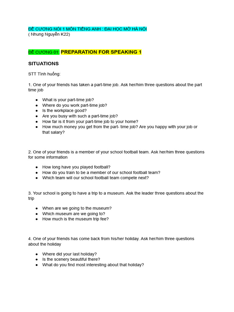Speaking Practice for English 1 | PDF | Chess Theory