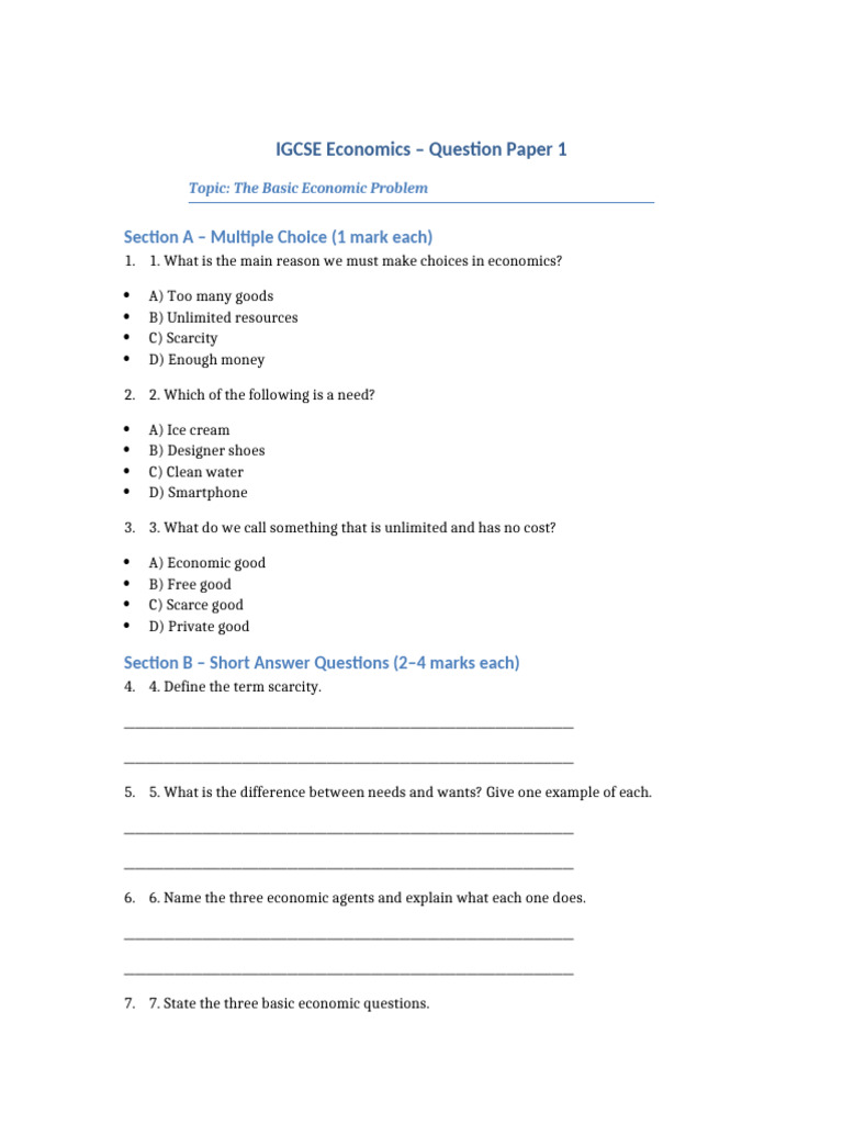 IGCSE Economics: Basic Problems & Costs | PDF | Economics | Economies