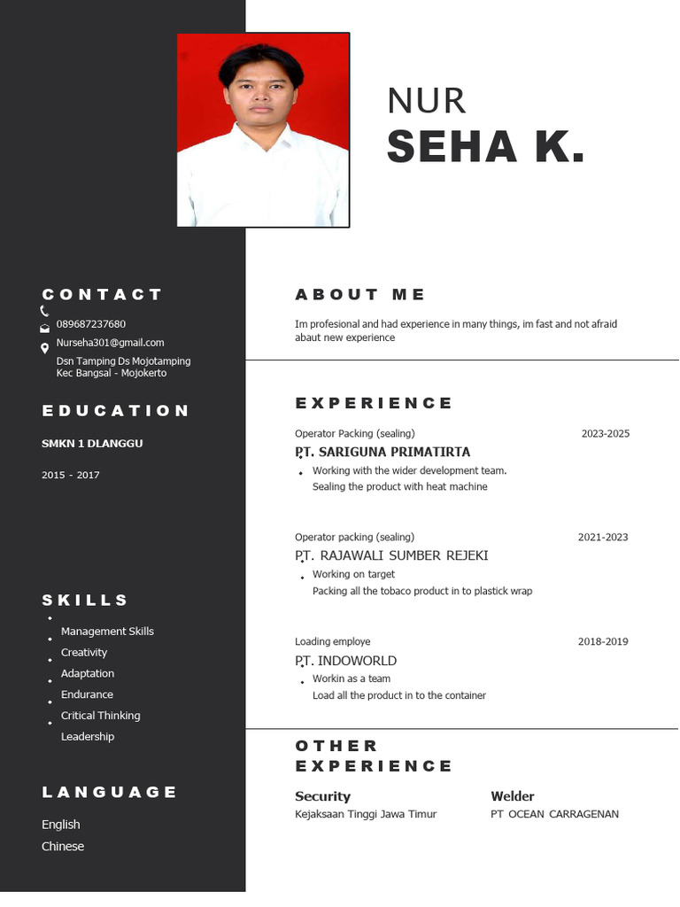Nurseha K. - Packing Operator Resume | PDF