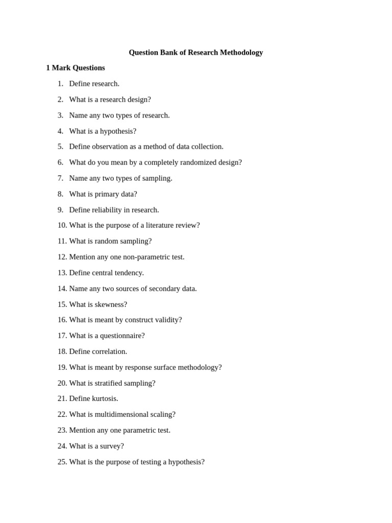 Research Methodology Question Bank | PDF | Sampling (Statistics ...