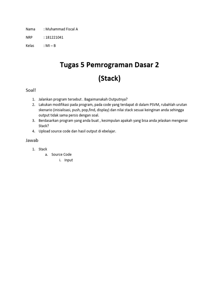 Tugas Pemrograman Dasar: Stack Python | PDF