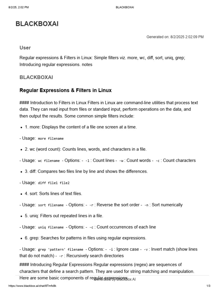 Regular Expressions in Linux Filters | PDF | Regular Expression ...
