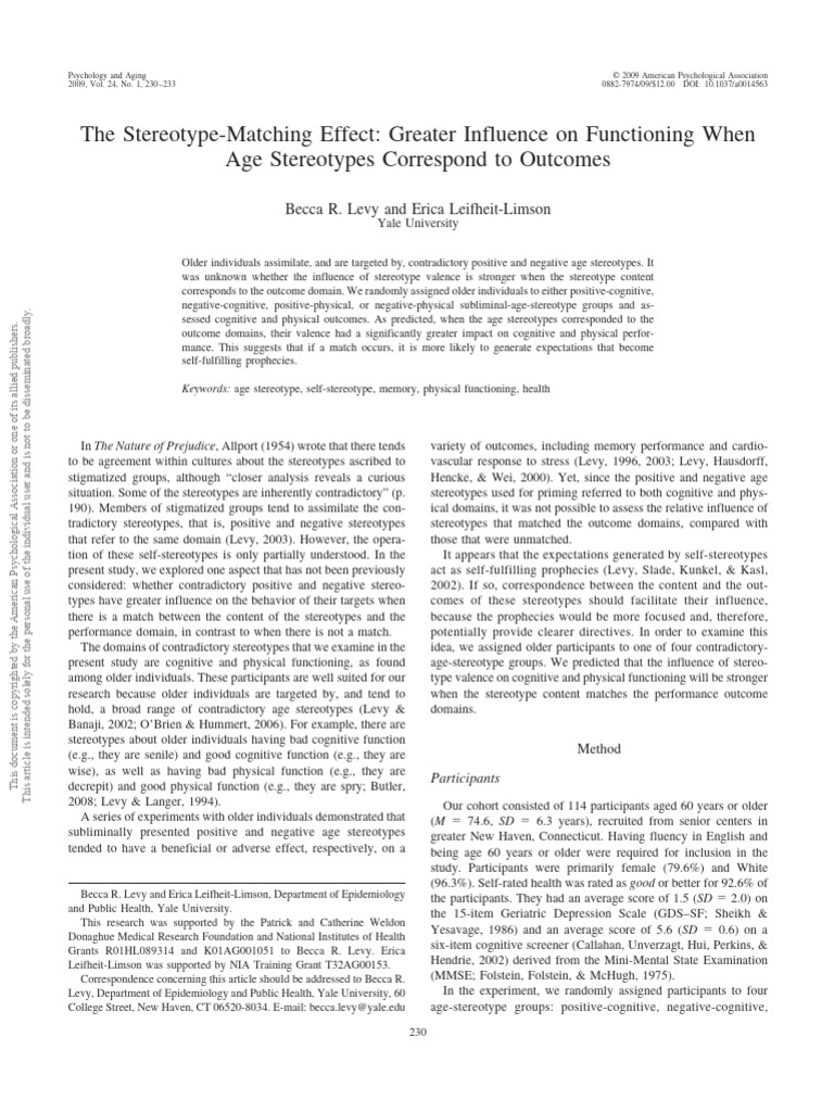 Age Stereotypes and Performance Impact | PDF | Stereotypes | Psychology