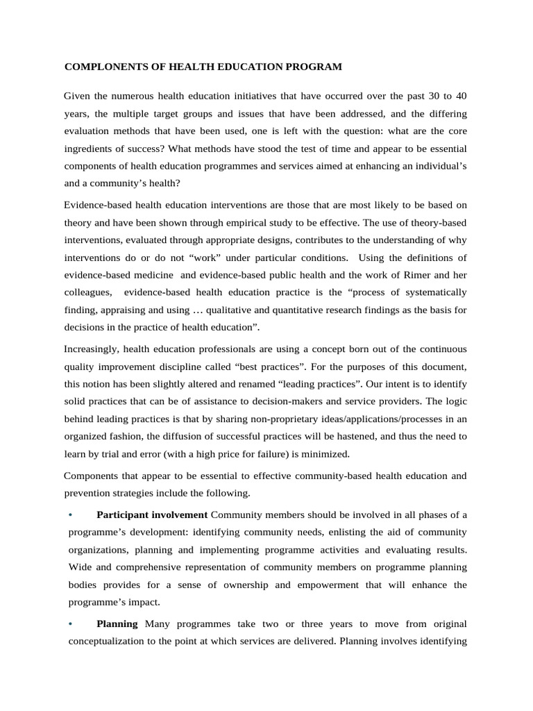 Essential Components of Health Education | PDF | Preventive Healthcare ...