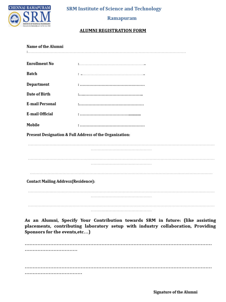 Alumni Registration Form - 2025 | PDF