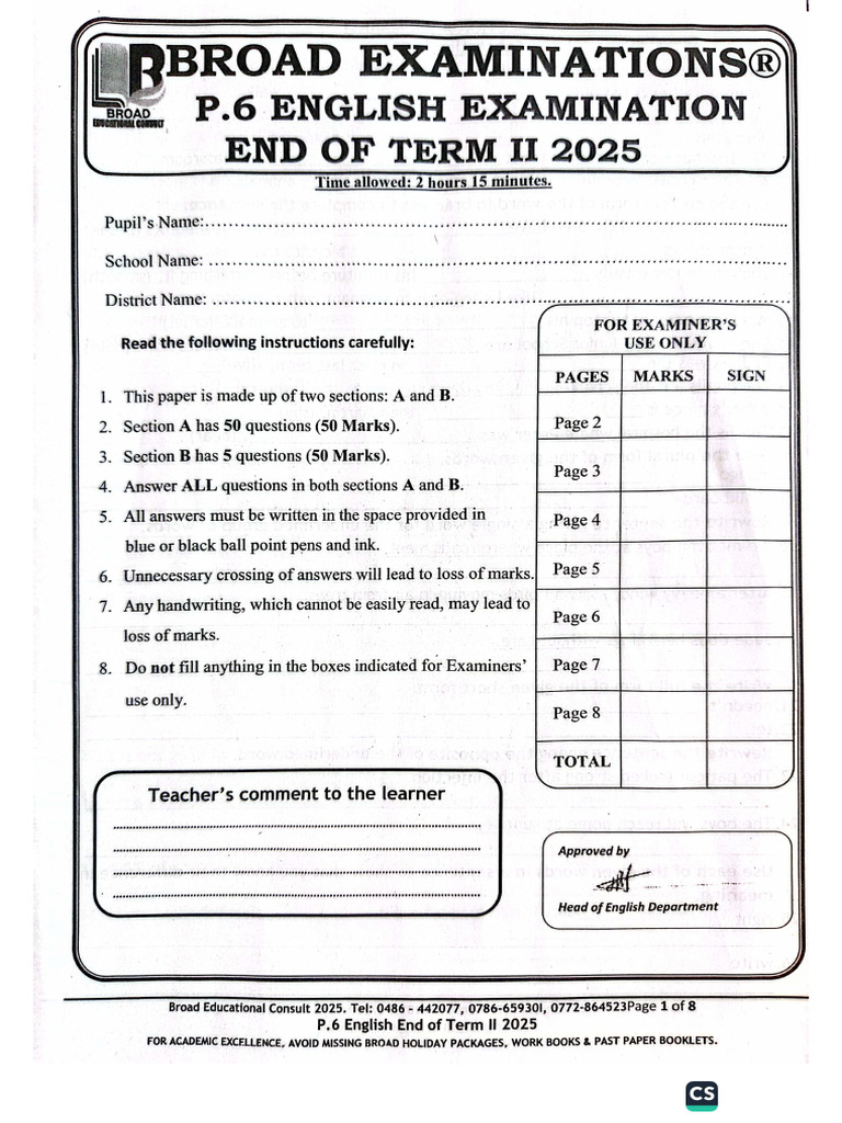 Broad English P. 6 End of Term 2 - 020822 | PDF