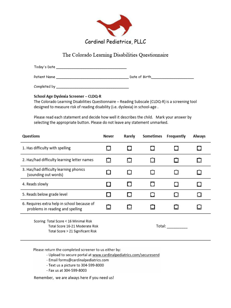Colorado Learning Disabilities Questionnaire | PDF