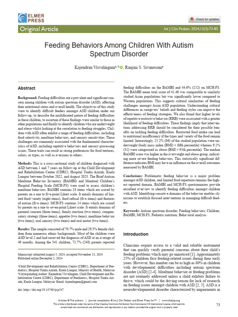 Feeding Challenges in Children with ASD | PDF | Autism | Behavioural ...