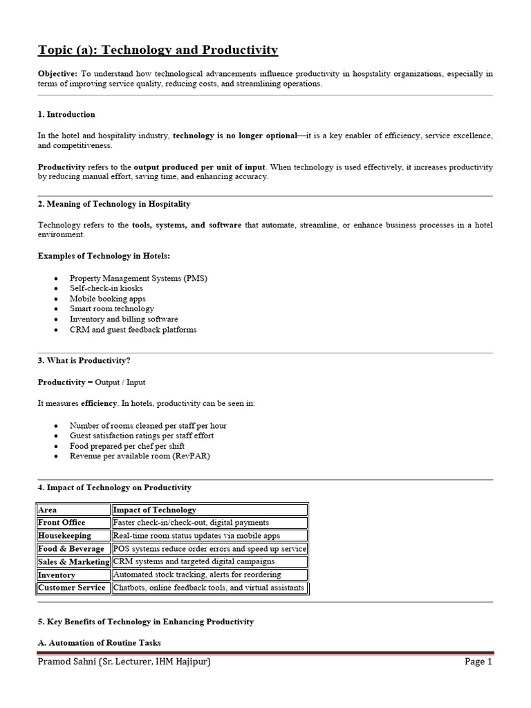 Technology's Role in Hotel Management | PDF | Lean Manufacturing ...