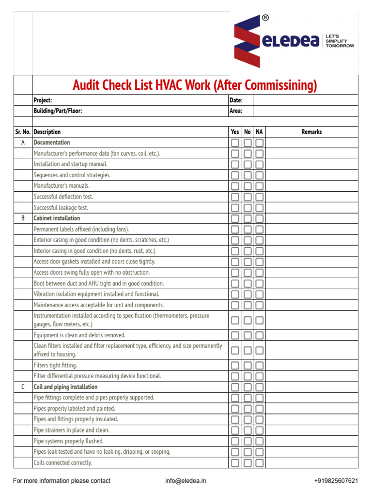 MEP Commissioning Checklist for HVAC | PDF | Duct (Flow) | Valve