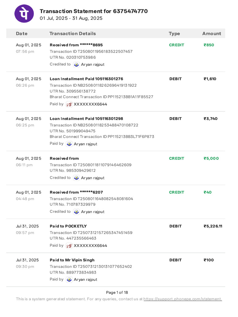 Transaction Statement Summary 2025 | PDF | Debits And Credits