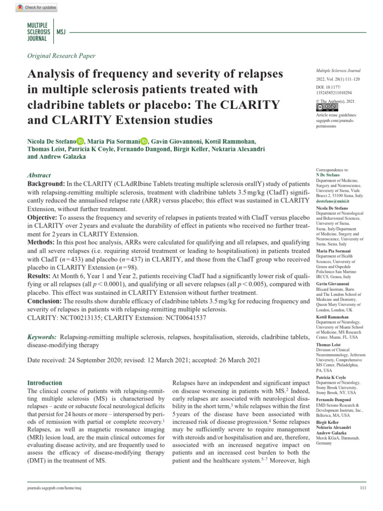 Analysis of Frequency and Severity of Relapses in Multiple Sclerosis ...