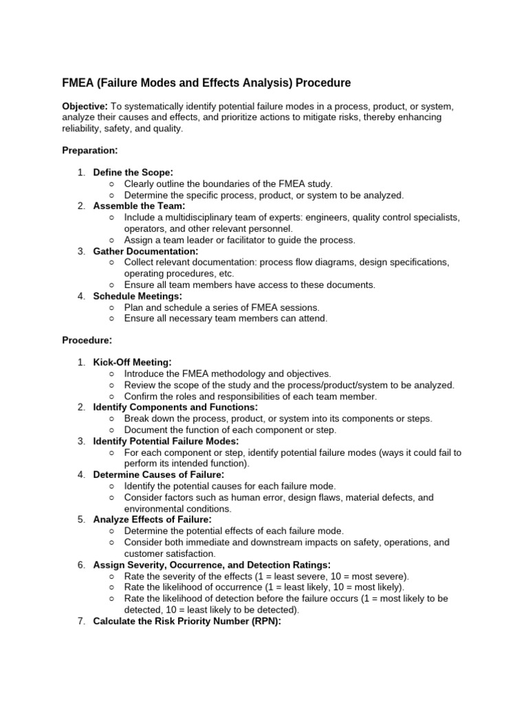 FMEA Procedure: Steps and Guidelines | PDF | Safety