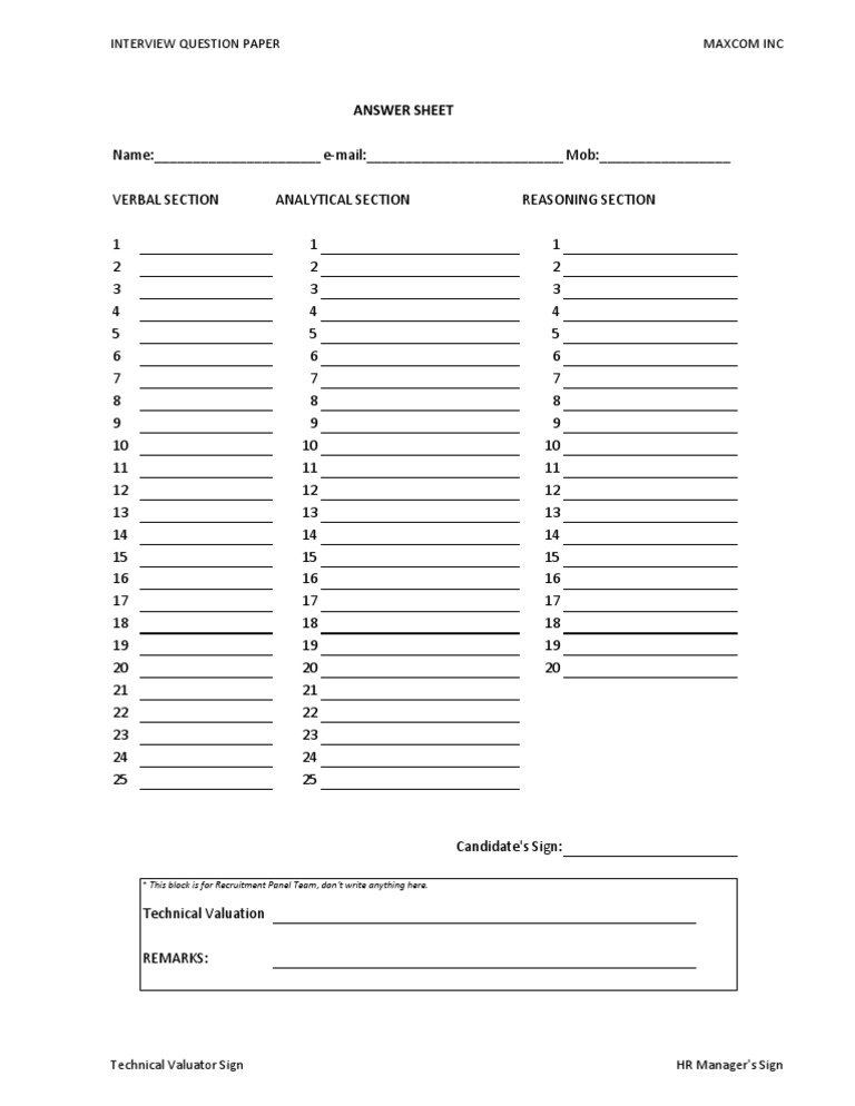 Maxcom Inc Interview Question Paper | PDF