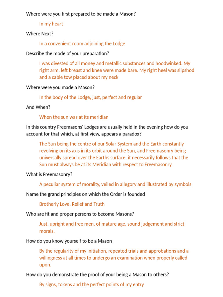 Masonic Second Degree Q&A Guide | PDF