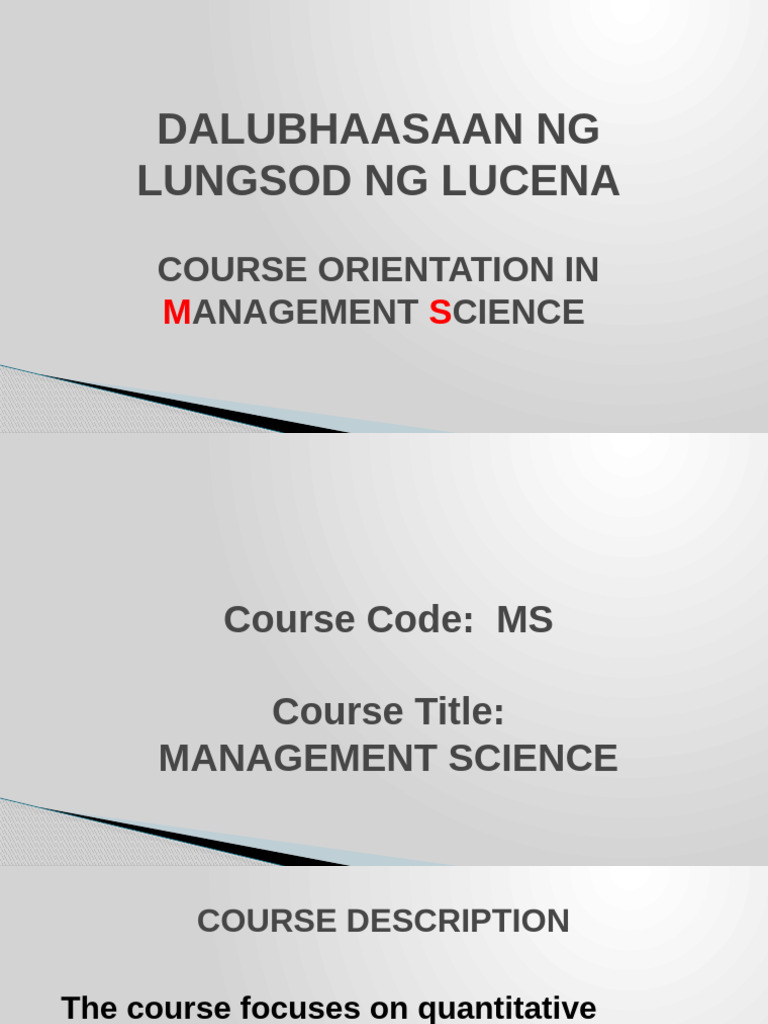 Management Science Course Orientation | PDF | Quiz
