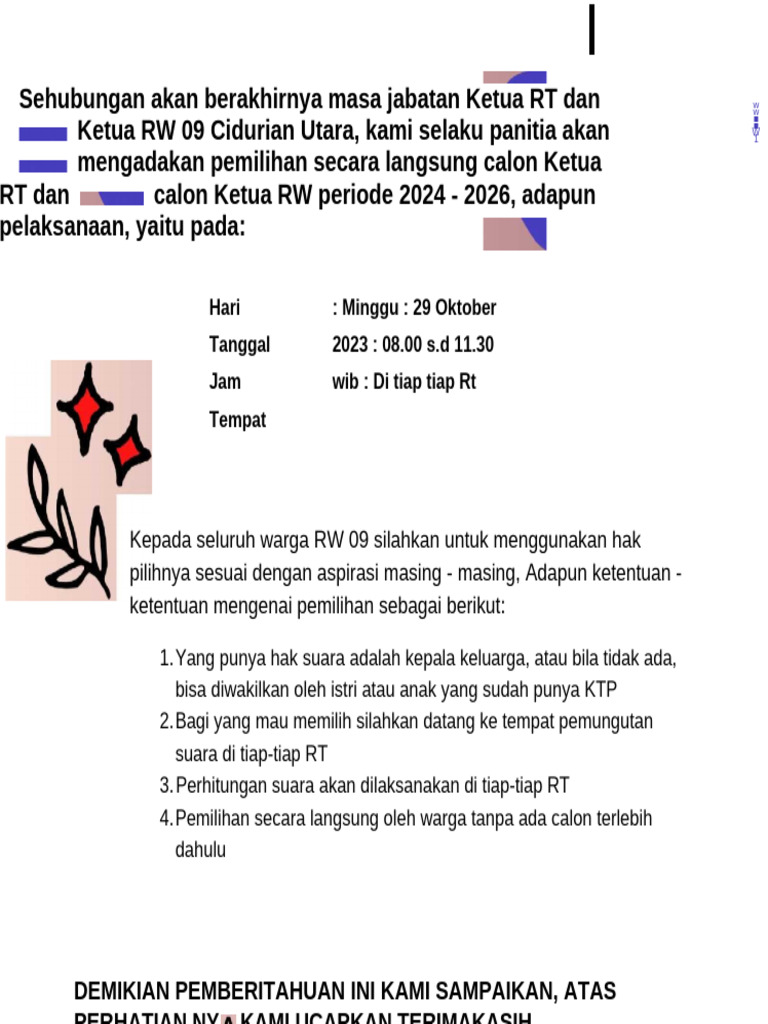 Pemilihan Ketua RT dan RW 2024-2026 | PDF