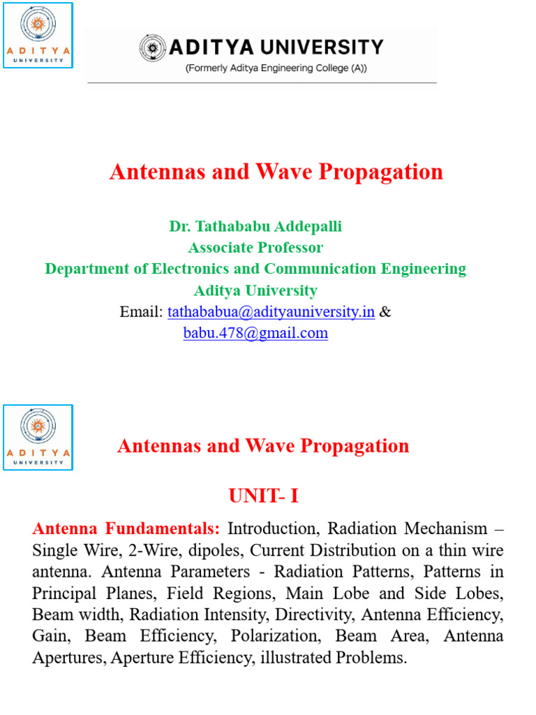 Unit-1 (Ay 25-26) | PDF | Antenna (Radio) | Electromagnetic Radiation